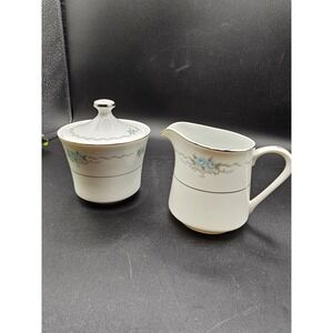 Style House Fine China Corsage Sugar Bowl and Creamer Set Blue Floral Vintage